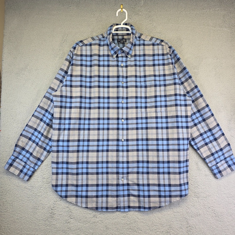 St Johns‎ Bay Shirt Mens 2XLT Tall Blue Long Sleeve Button Up Plaid Preppy Work